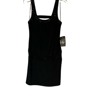 Adrianna Papell Black Sequin-Trim Sleeveless Slip Dress